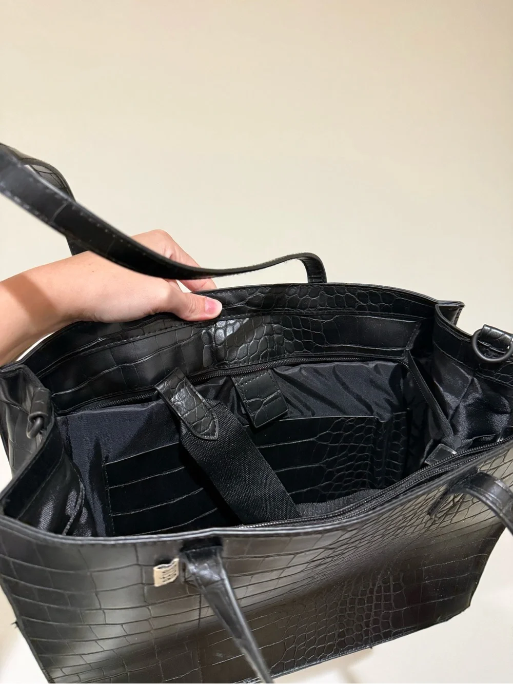Beis The Work Tote in Black Croc